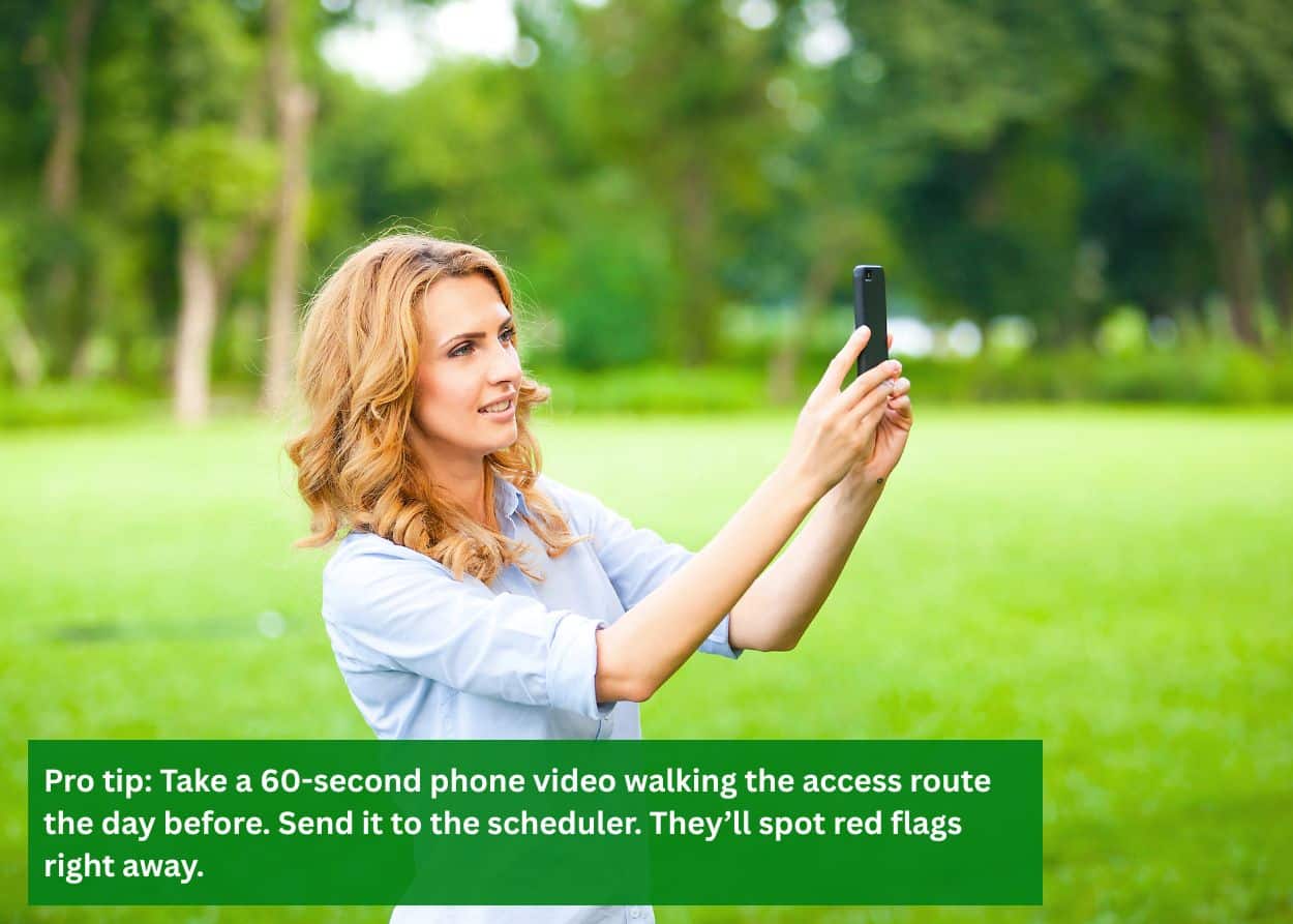 woman holding a phone to take a video of her property